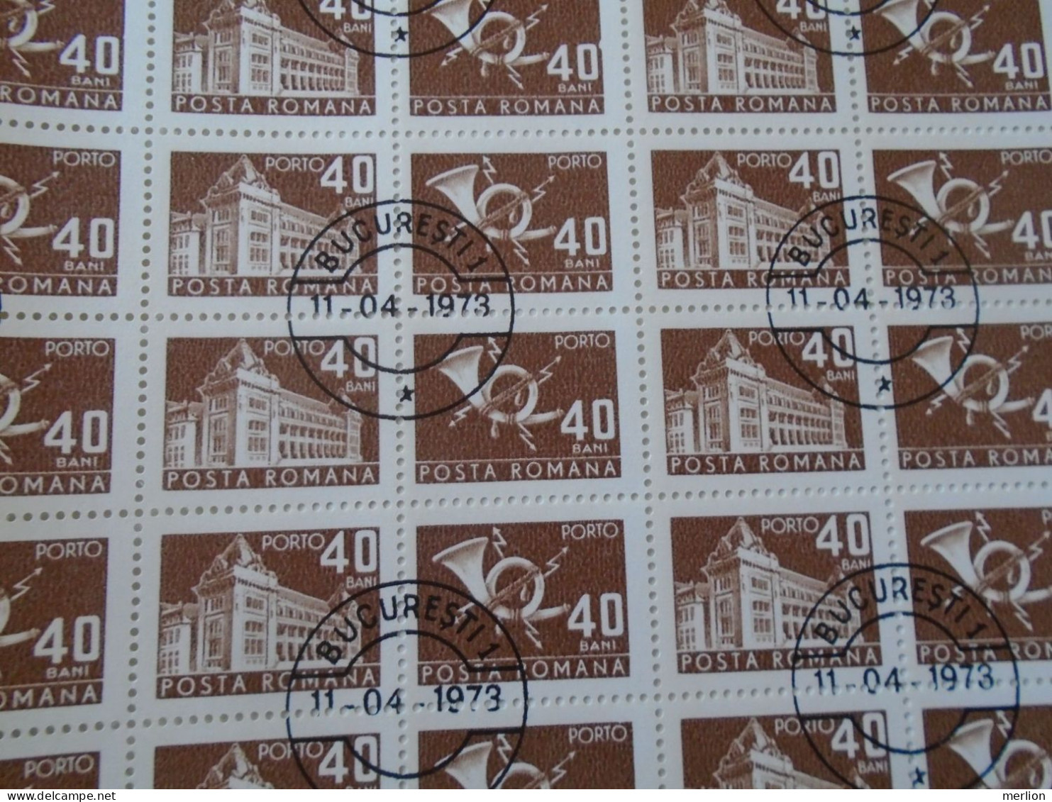 ZA484.18  ROMANIA   Sheet With   100 Stamps 40b  PORTO  Postage Due - Cancel Bucuresti    1973 - Andere & Zonder Classificatie