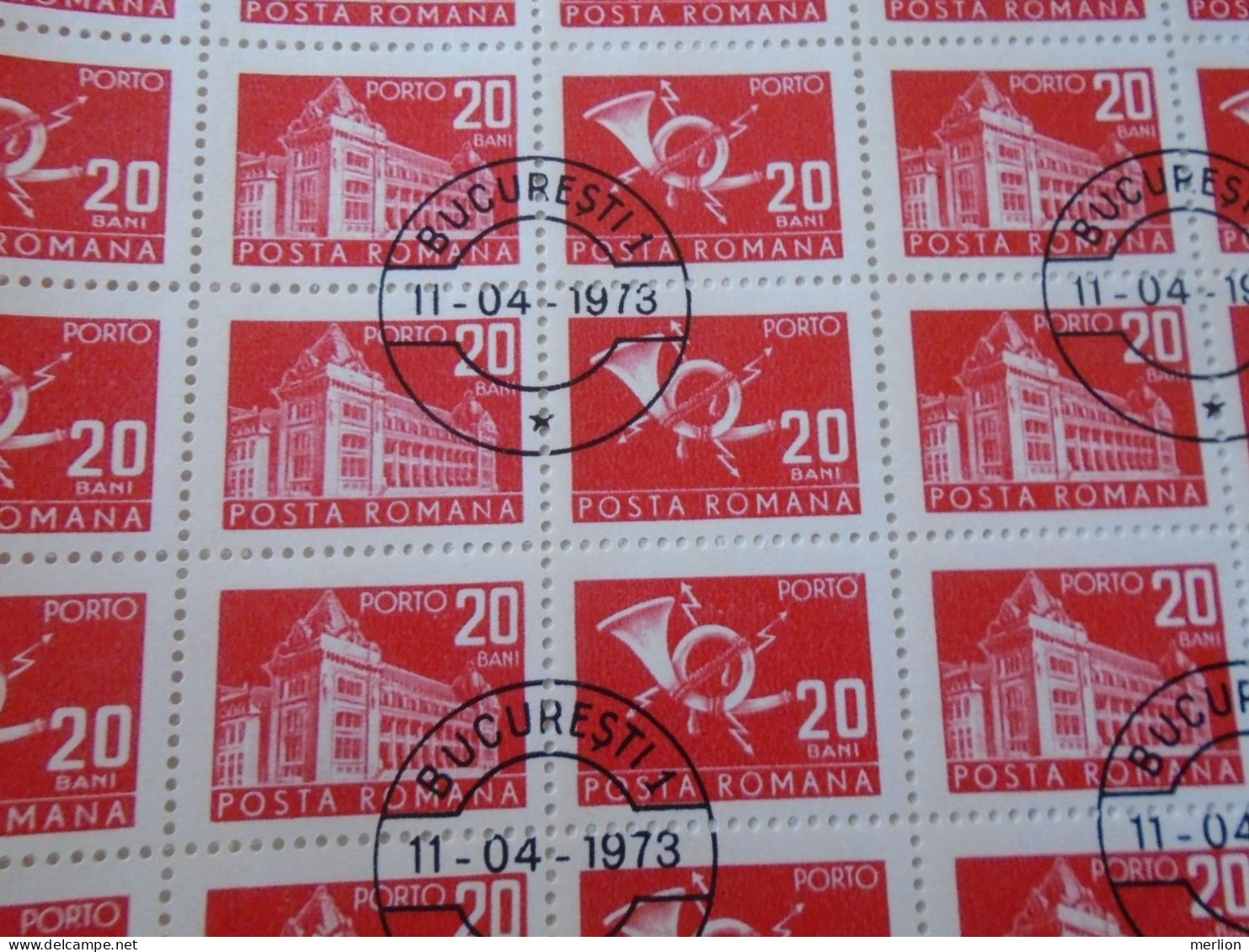 ZA484.20  ROMANIA   Sheet With   100 Stamps 20b  PORTO  Postage Due - Cancel Bucuresti    1973 - Autres & Non Classés