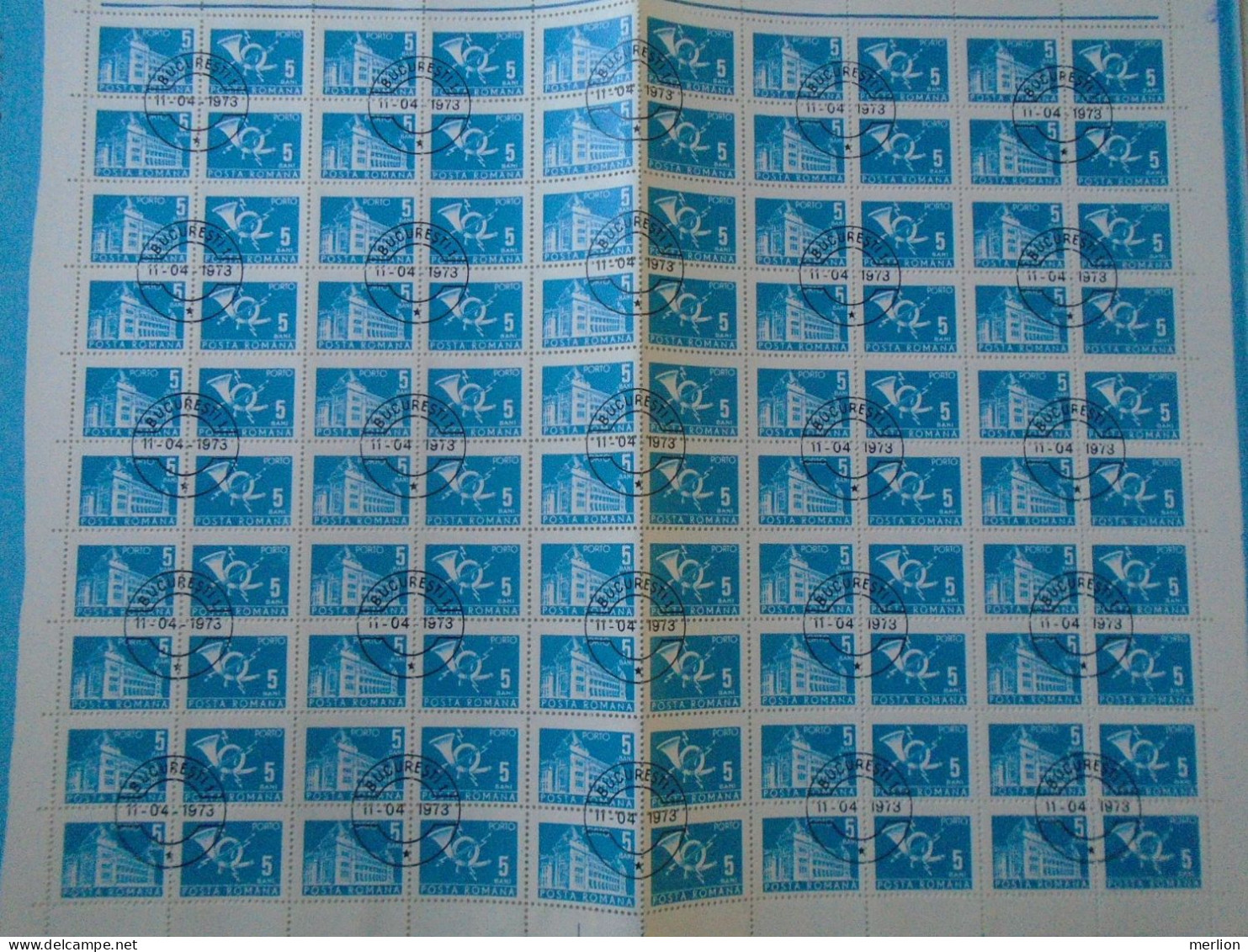 ZA484.21  ROMANIA   Sheet With   100 Stamps 5b  PORTO  Postage Due - Cancel Bucuresti    1973 - Altri & Non Classificati