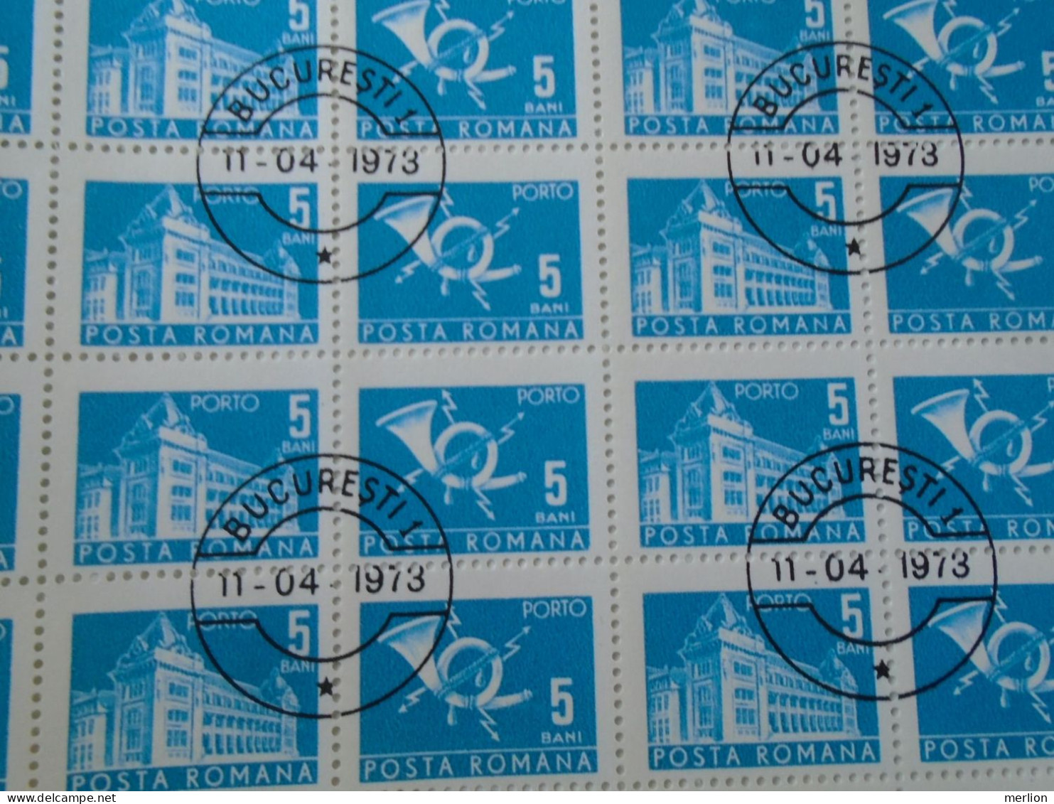 ZA484.21  ROMANIA   Sheet With   100 Stamps 5b  PORTO  Postage Due - Cancel Bucuresti    1973 - Altri & Non Classificati