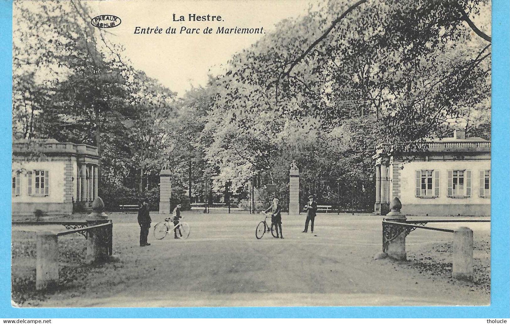 La Hestre (Manage)-1924-Entrée Du Parc De Mariemont Près De Morlanwelz-Animée-Vélo-Timbre Roi Albert 1er Type "Houyoux" - Manage