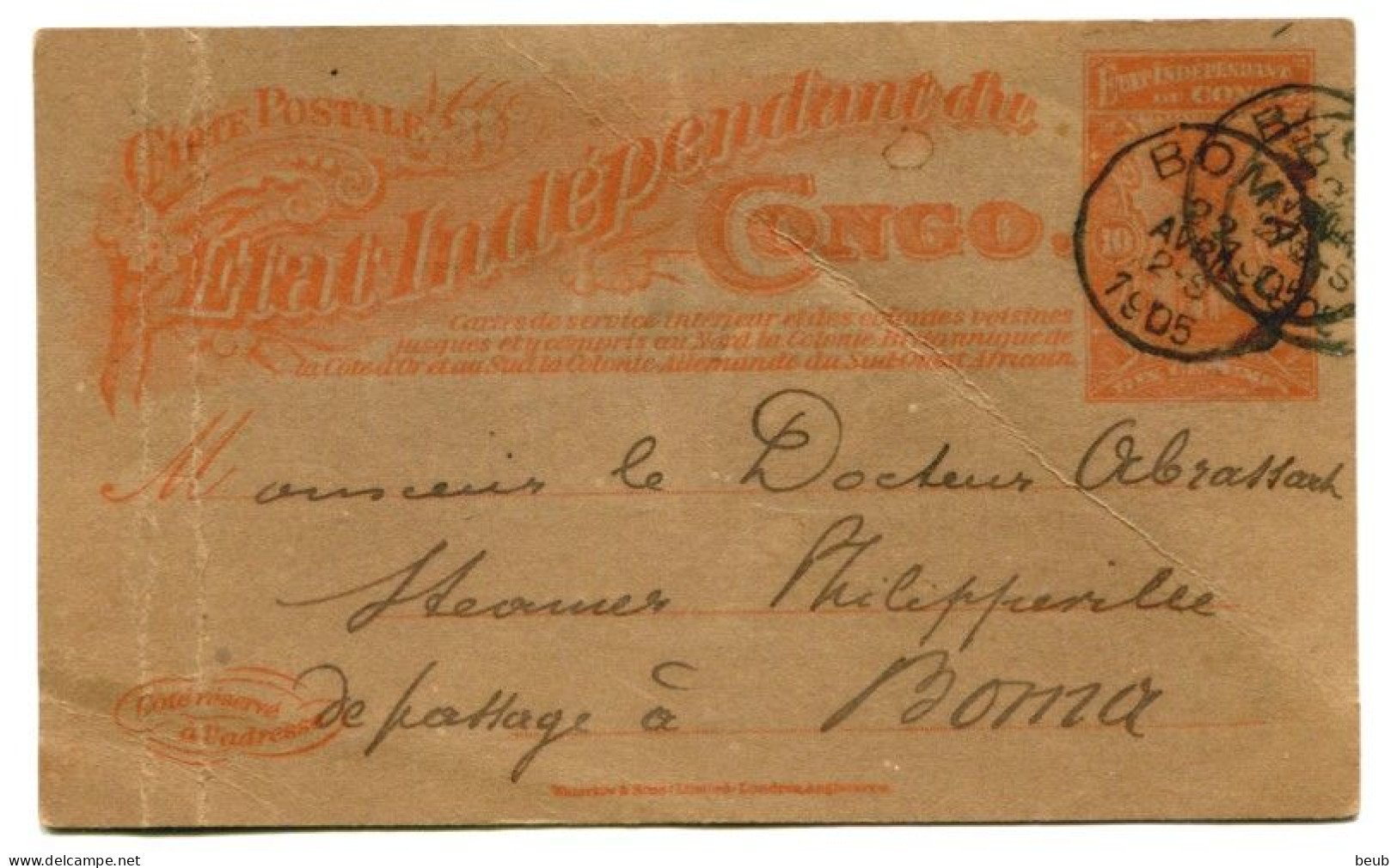 Etat Indépendant Du Congo : Entier Postal -  Boma Du 22 Avril 1905 - Stamped Stationery