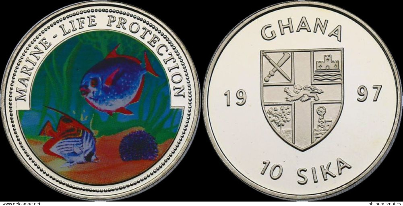 Ghana 10 Sika 1997 Marine-life Protection Proof In Plastic Capsule - Ghana