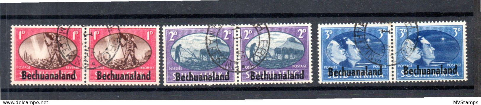 Bechuanaland 1945 Set Overprinted Pairs Stamps (Michel 112/17) Nice Used - 1885-1964 Protectoraat Van Bechuanaland