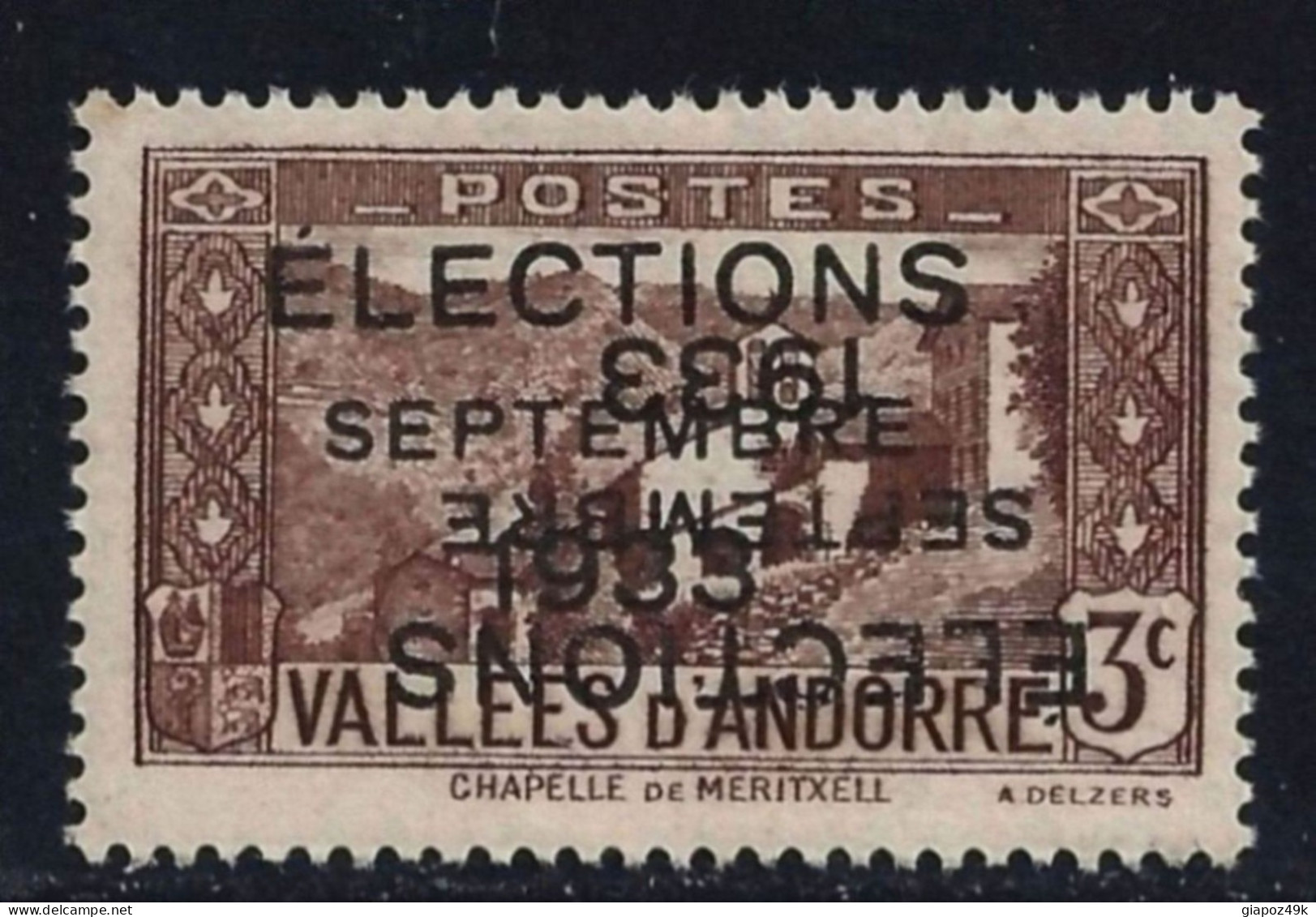 ● ANDORRE 1933 ● ELECTIONS SEPTEMBRE 1933 ● Varietà : Doppia Soprastampa Di Cui Una Capovolta ️● Cat. 1800 € ️● L. 12 ️● - Neufs