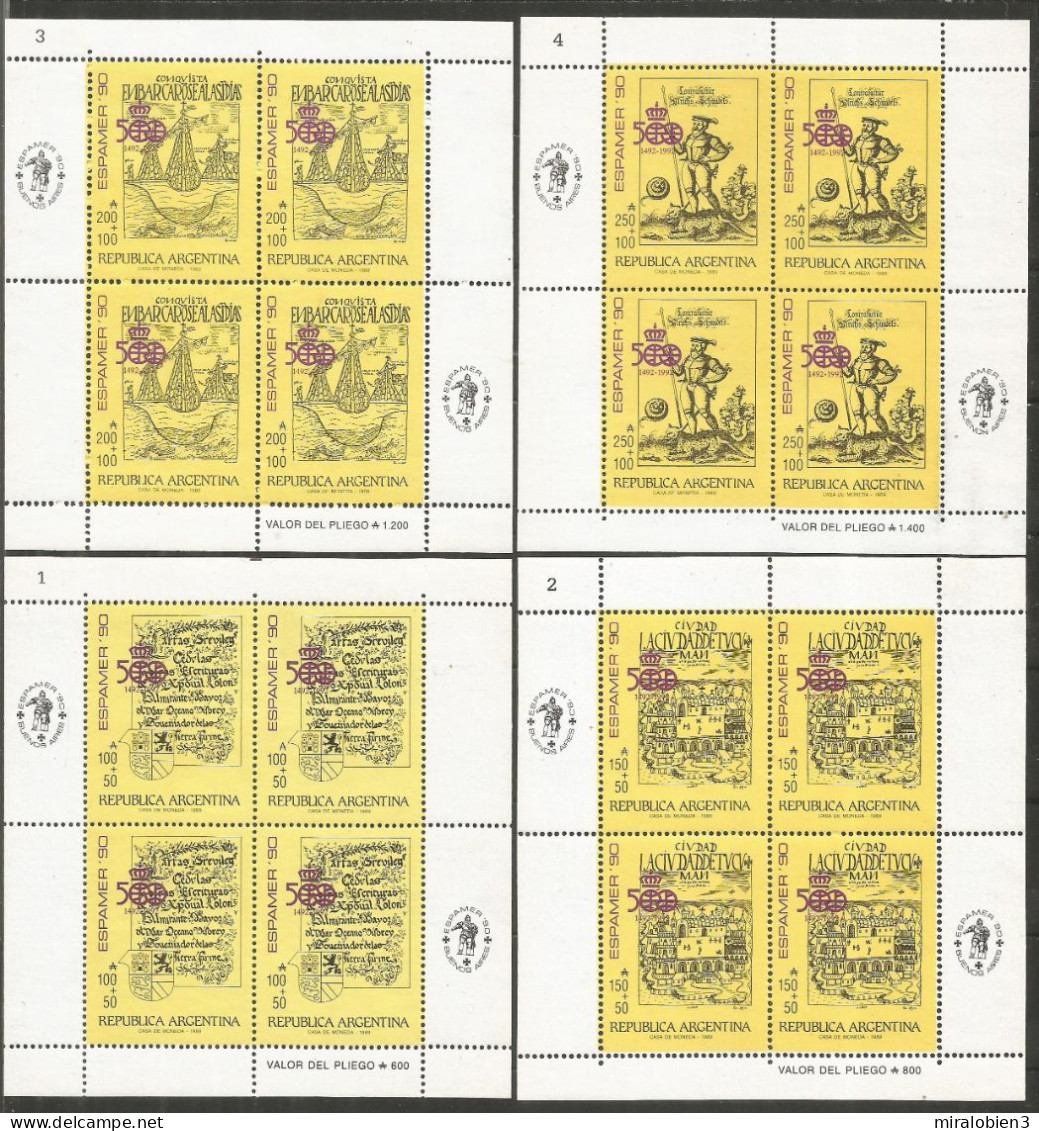 ARGENTINA ESPAMER'90 5OO ANIVERSARIO DEL DESCUBRIMIENTO DE AMERICA YVERT NUM. 1691/1694 ** SERIE COMPLETA EN HOJITAS - Unused Stamps