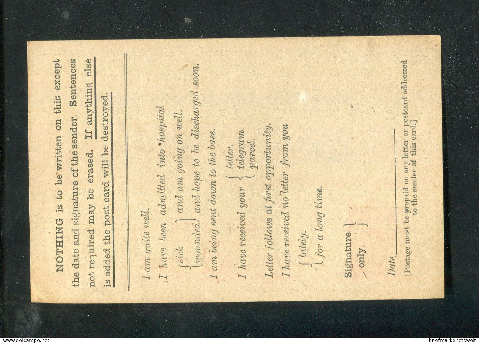 "GROSSBRITANIEN" 1914, Feldpost-Postkarte Mi. FP 1 ** (5330) - Officials