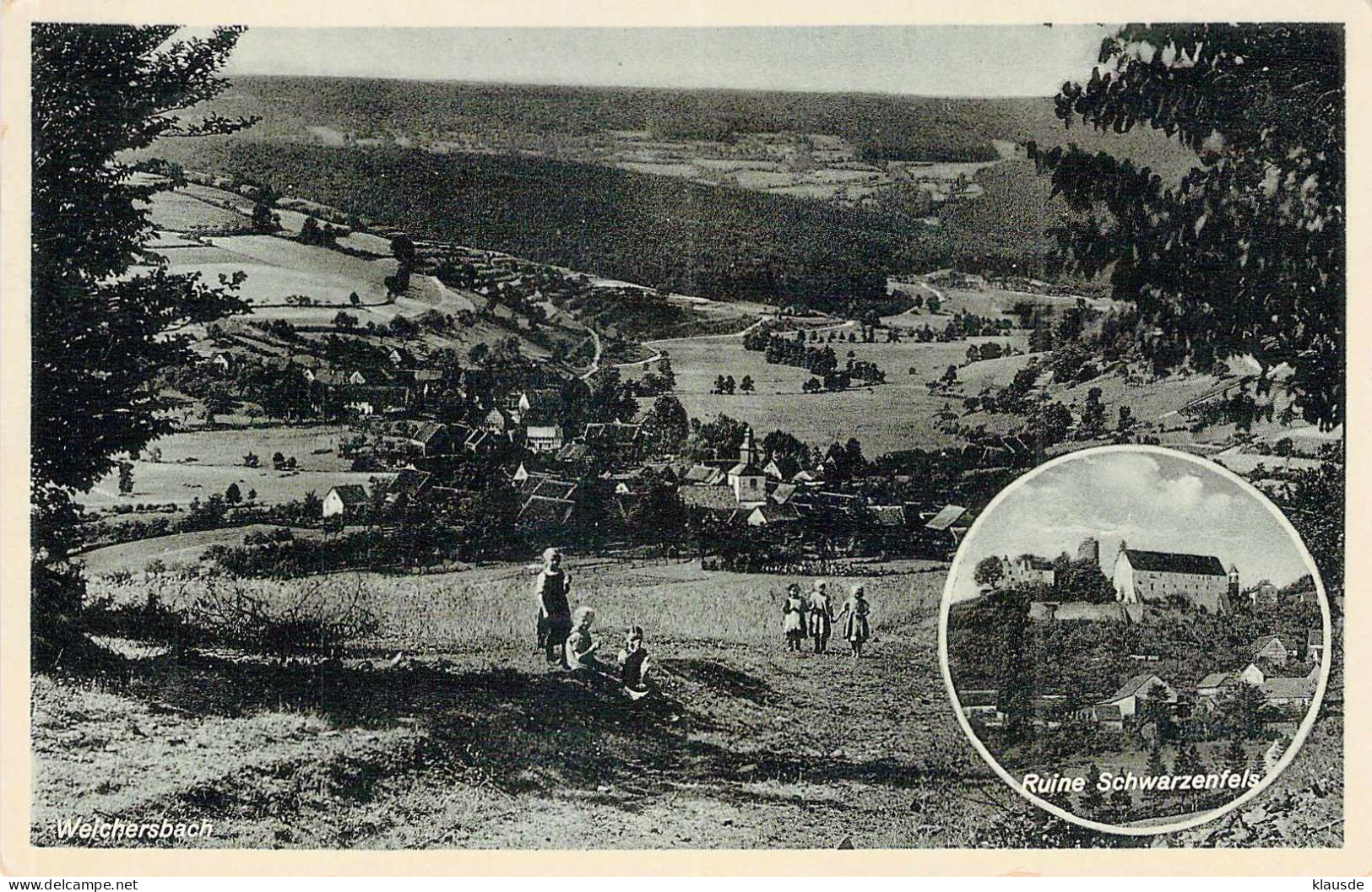 Weichersbach - Panorama Gel.1934 Posthilfstempel - Schluechtern