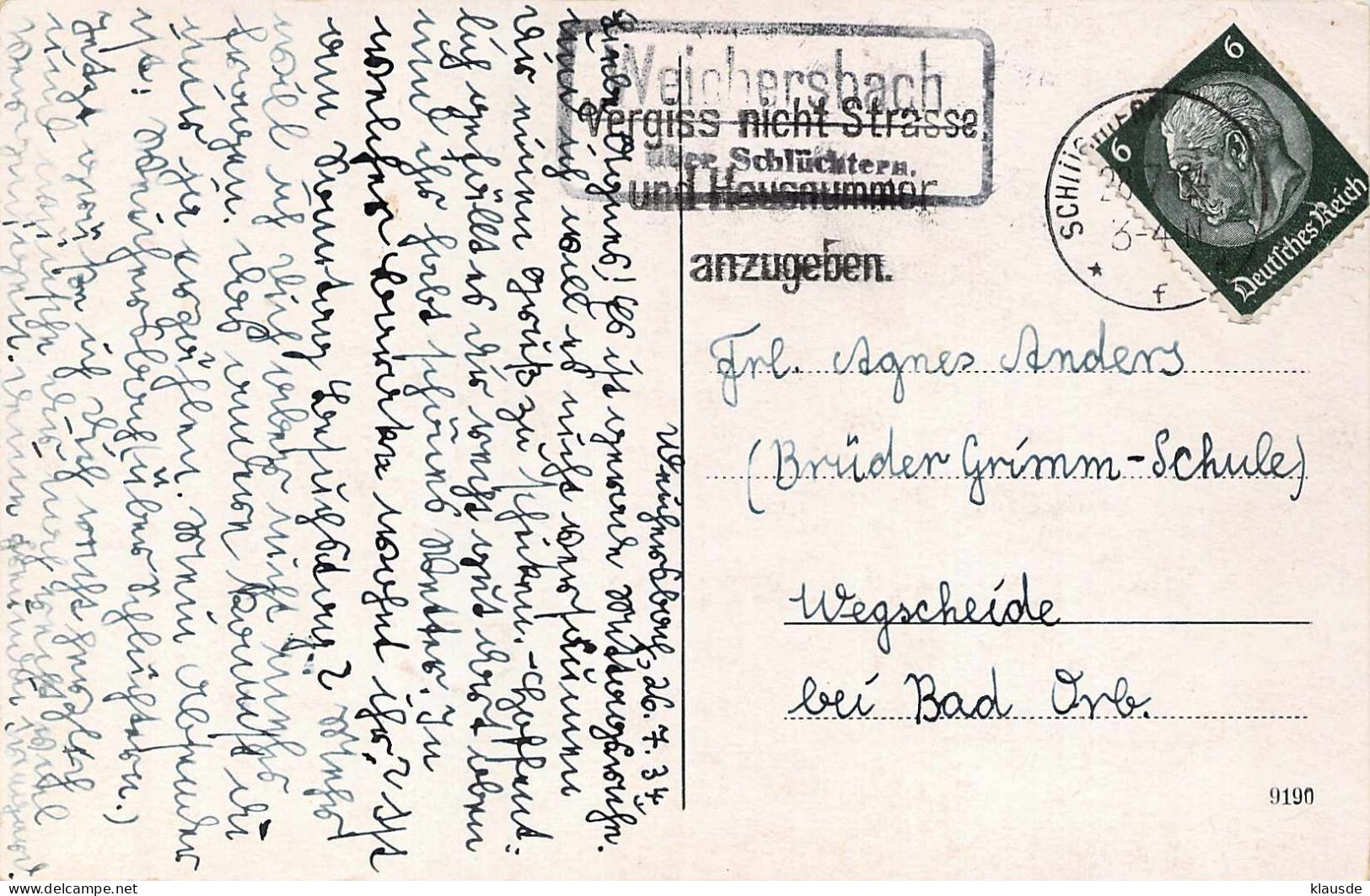 Weichersbach - Panorama Gel.1934 Posthilfstempel - Schlüchtern