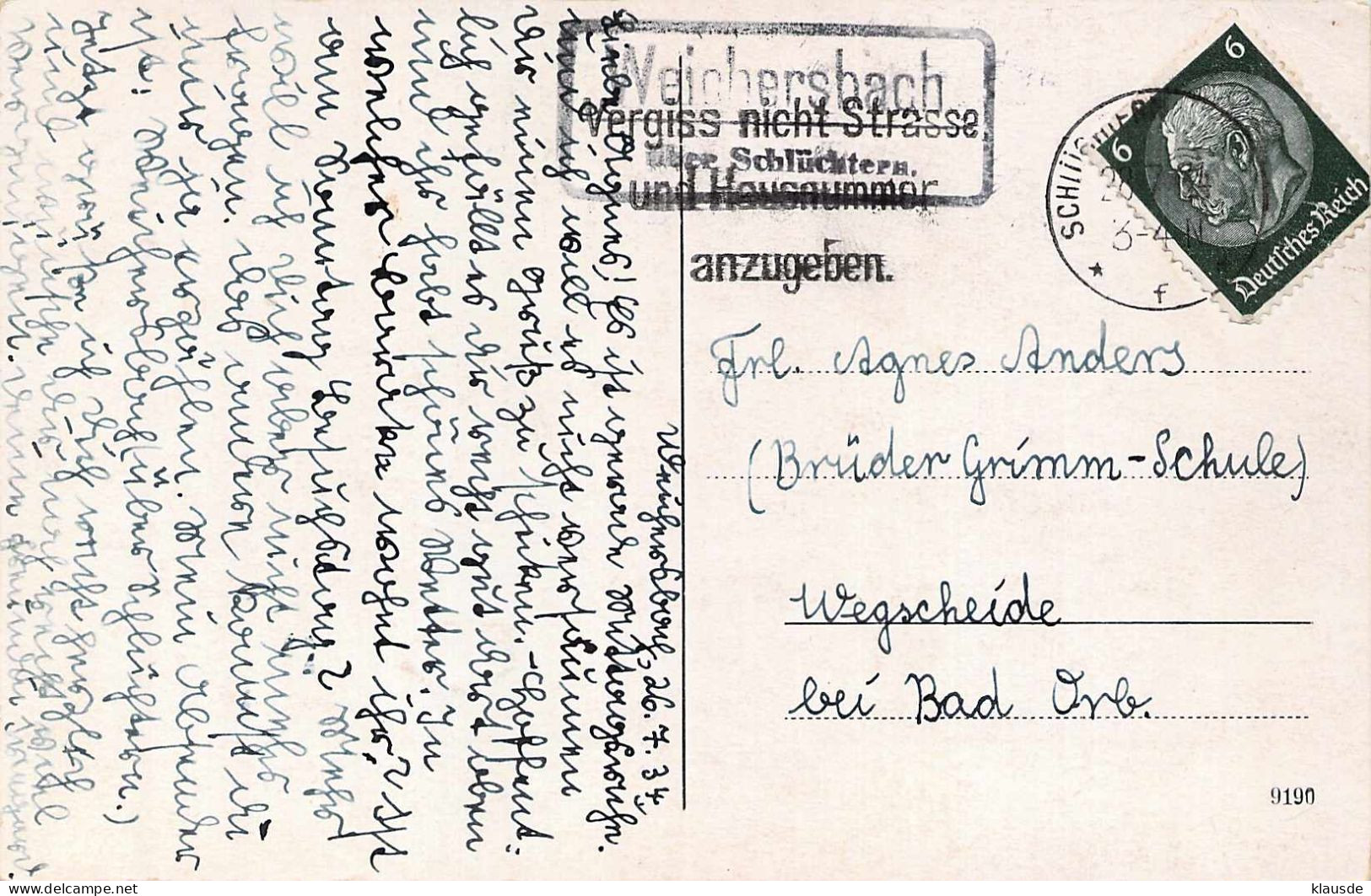 Weichersbach - Panorama Gel.1934 Posthilfstempel - Schluechtern