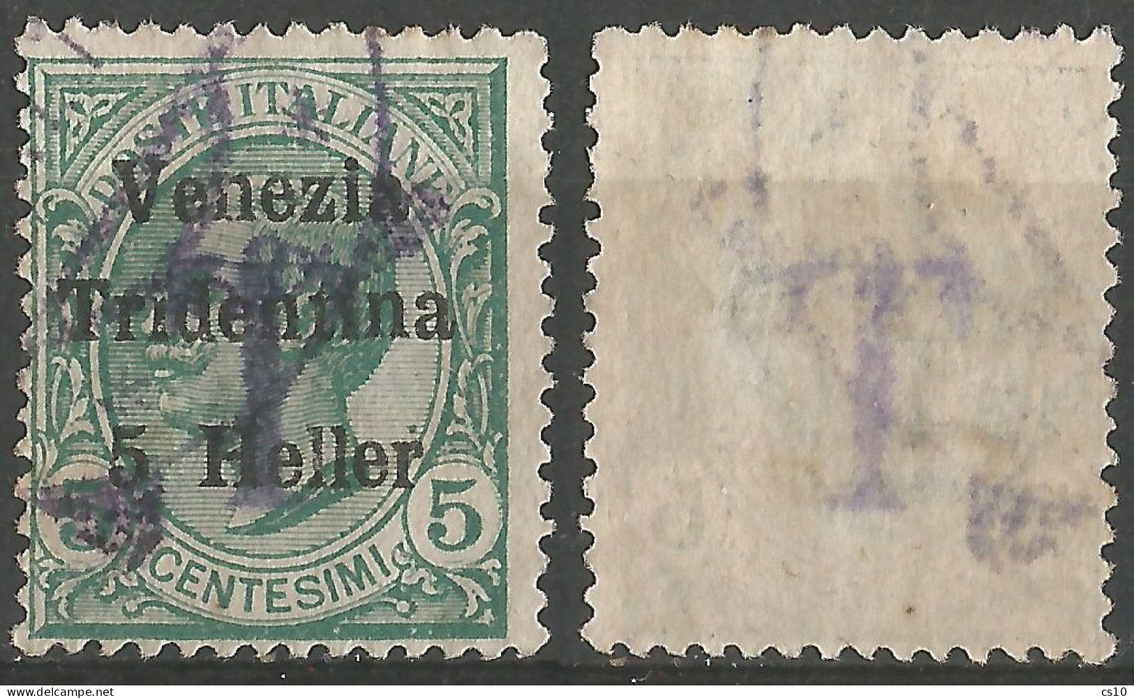 Trentino Alto Adige 1918/19 Segnatasse Provvisori Uff. Bolzano-1 Ven.Tridentina 5 Heller Soprast. "T" Nero # BZ1/5 Usato - Trentino