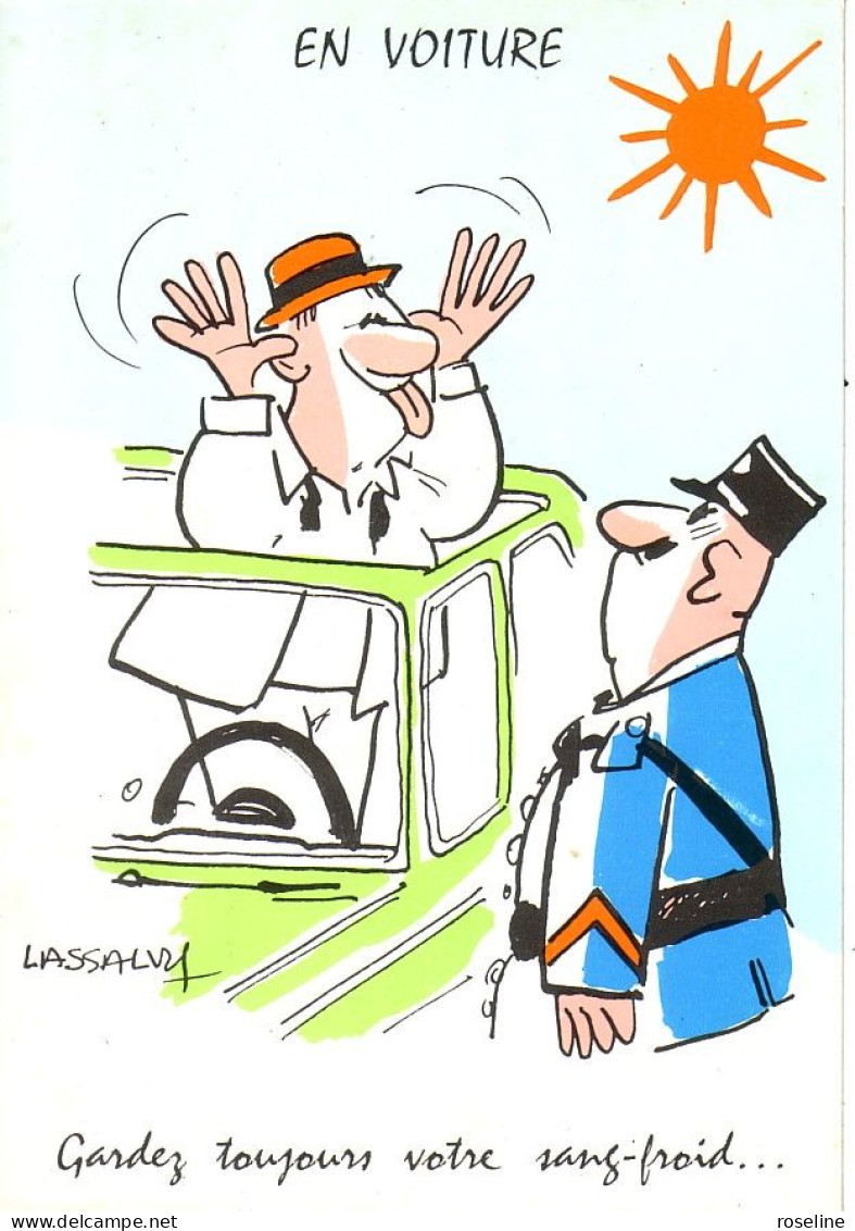 Illustration LASSALVY Ed Vaysse - Humour En Voiture Gendarme Grimace  - CPM 10,5x15 BE Neuve - Lassalvy