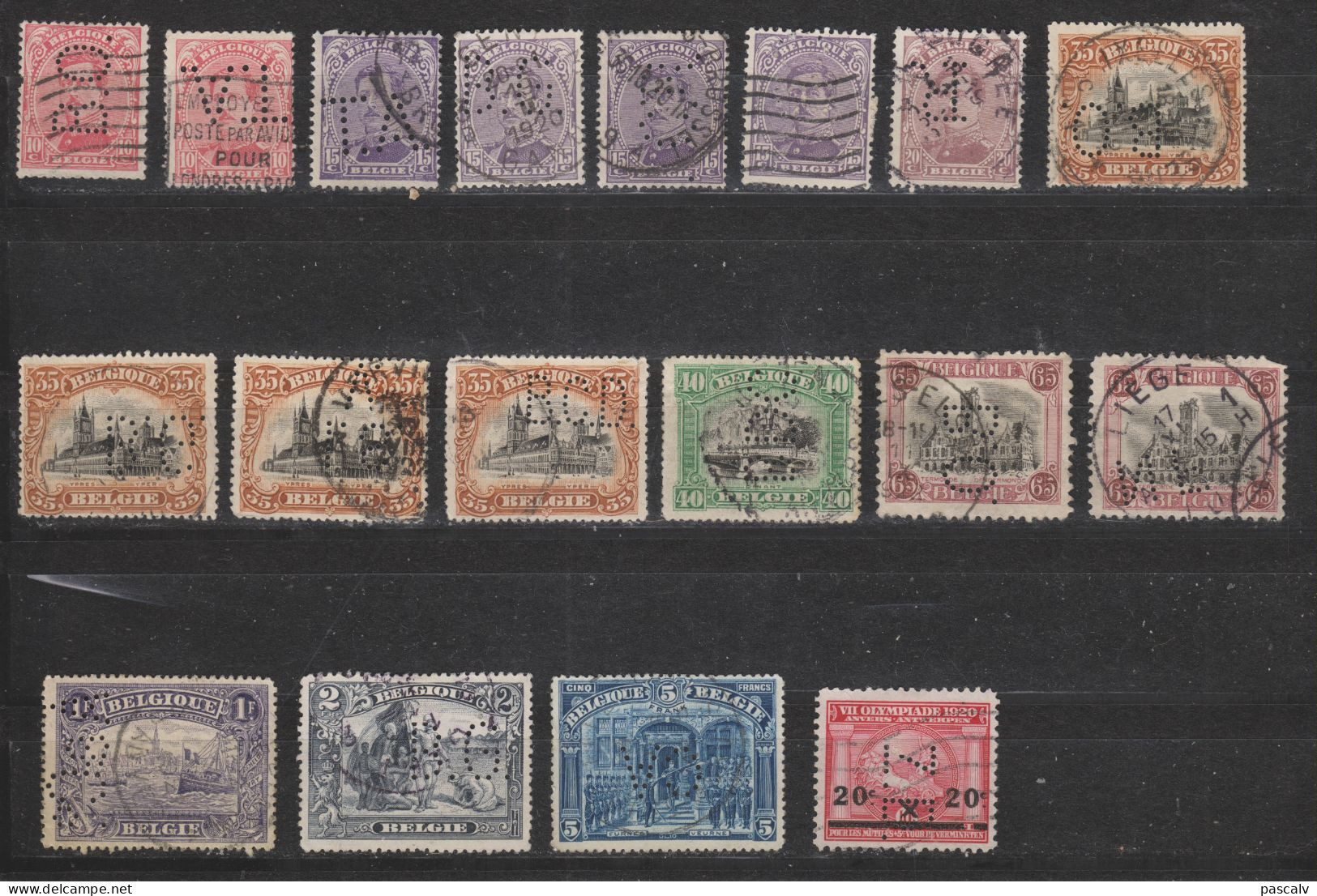 Lot De 18 Timbres Perforés Perfins - 1909-34