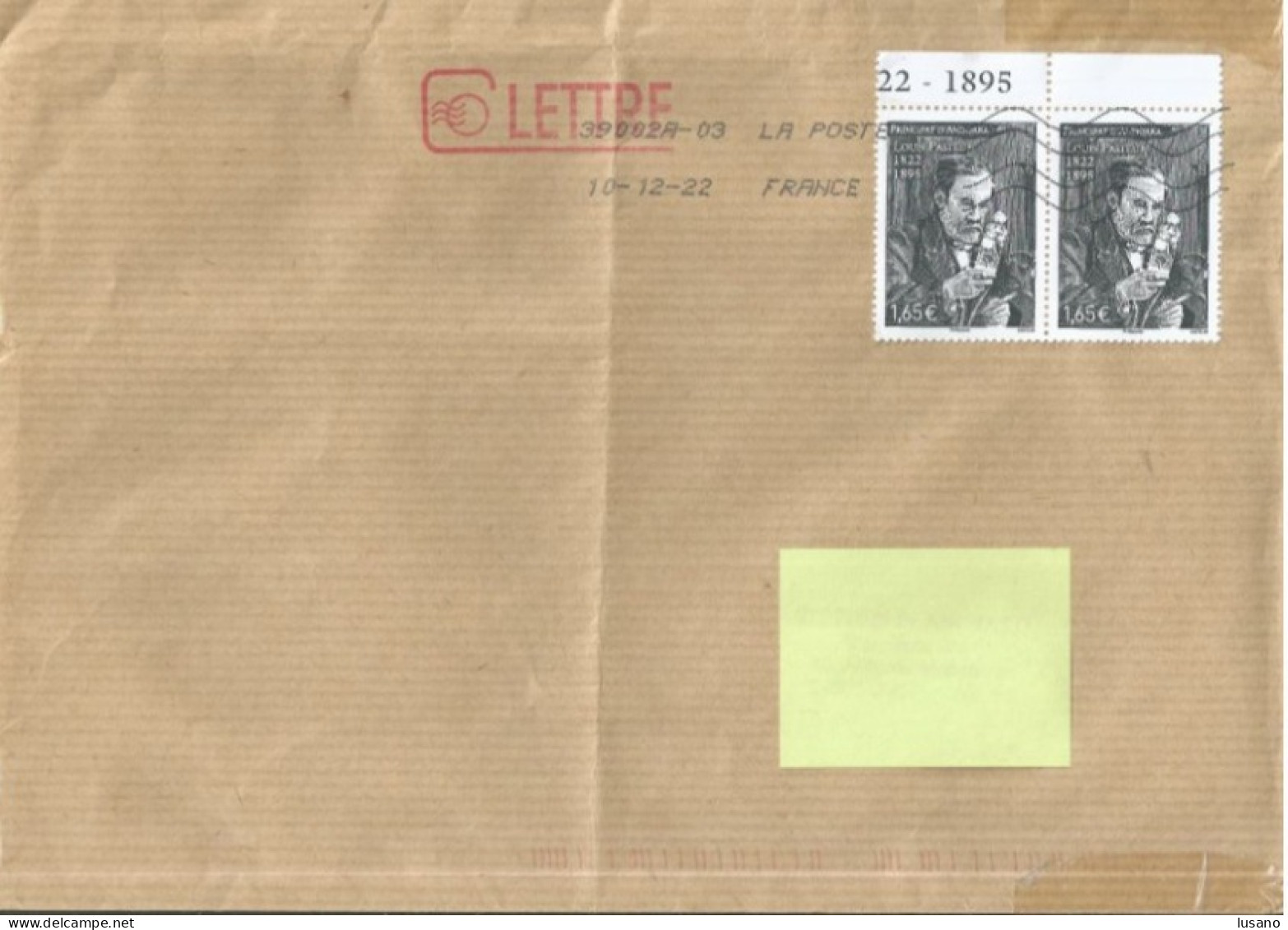 Curiosité : 2 Timbres D'Andorre à L'effigie De Pasteur Ayant Circulé En France (env. 16 X 23) - Louis Pasteur