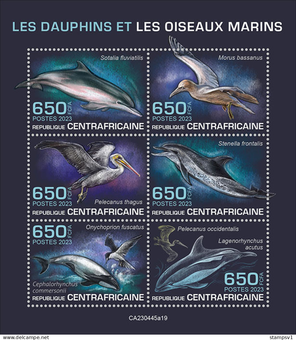 Central Africa  2023 Dolphins And Marine Birds. (445a19) OFFICIAL ISSUE - Dolphins