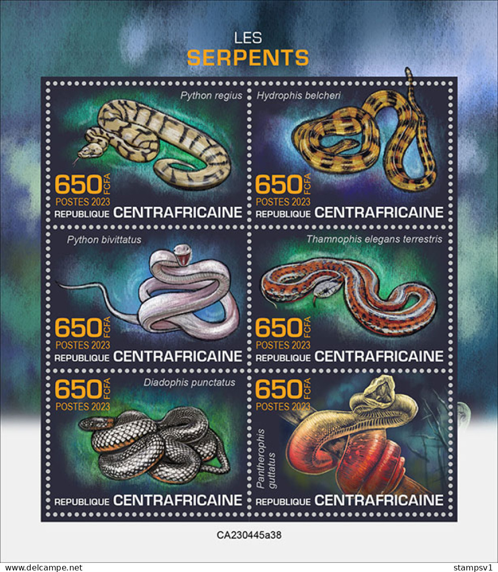 Central Africa  2023 Snakes. (445a38) OFFICIAL ISSUE - Serpents