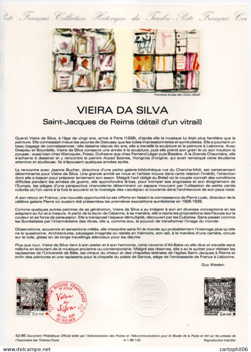 - Document Premier Jour VIEIRA DA SILVA - Saint-Jacques De Reims (détail D'un Vitrail) - REIMS 22.11.1986 - - Vidrios Y Vitrales
