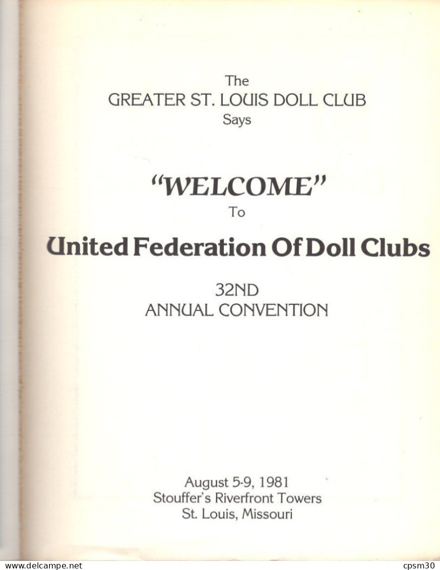 Livre, The Greater St Louis DOLL Club Says, Welcome To United Fédération Of Doll Clubs, 208 Pages 1981 (Missouri) - 1950-Heute