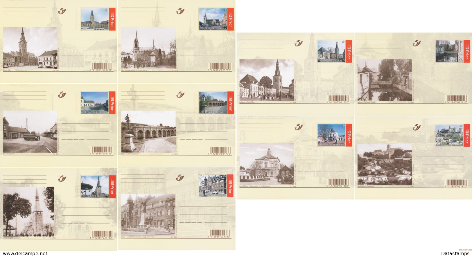 België 2004 - OBP:BK 118/127, Postcard - XX - Then And Now - Cartes Postales Illustrées (1971-2014) [BK]