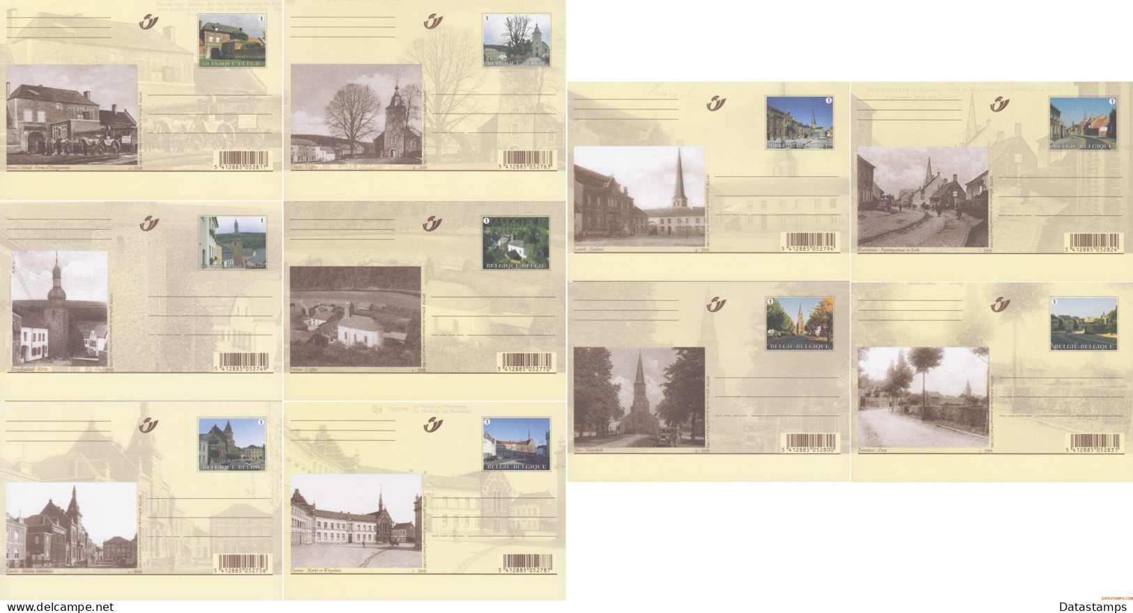 België 2008 - OBP:BK 175/184, Postcard - XX - Then And Now - Illustrated Postcards (1971-2014) [BK]