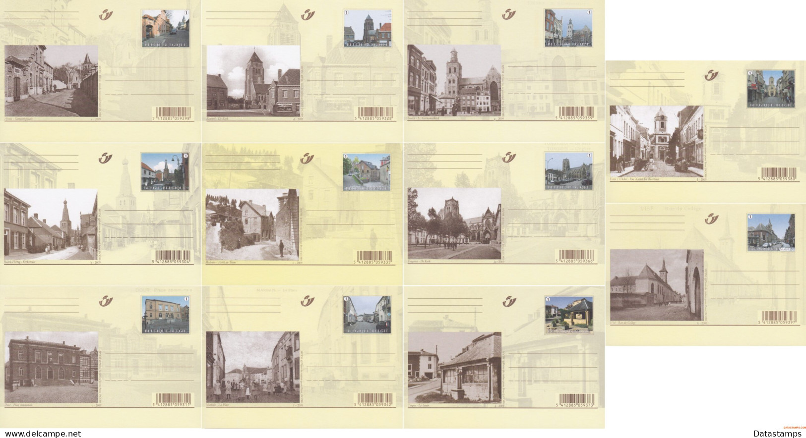 België 2009 - OBP:BK 185/195, Postcard - XX - Then And Now - Illustrated Postcards (1971-2014) [BK]