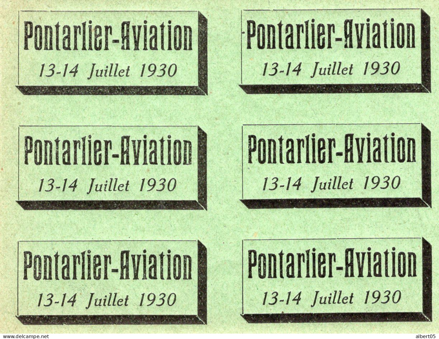 Pontarlier Aviation - Meeting Du 13/14 Juillet 1930 - Bloc De 6 Vignettes Gommé - Aviation