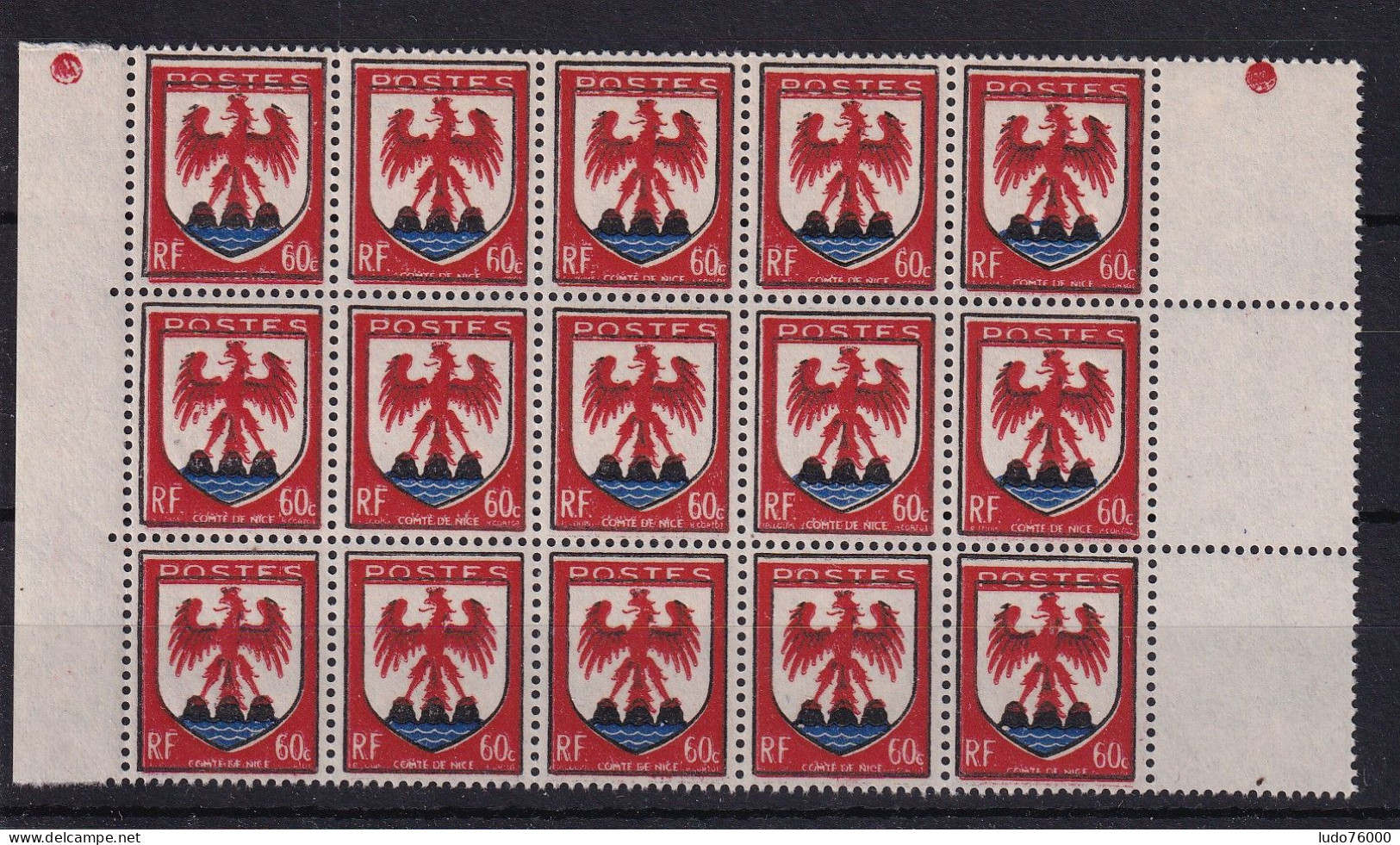 D 749 / N° 758 VARIETE CADRE DECALE BLOC DE 15 NEUF** - Unused Stamps