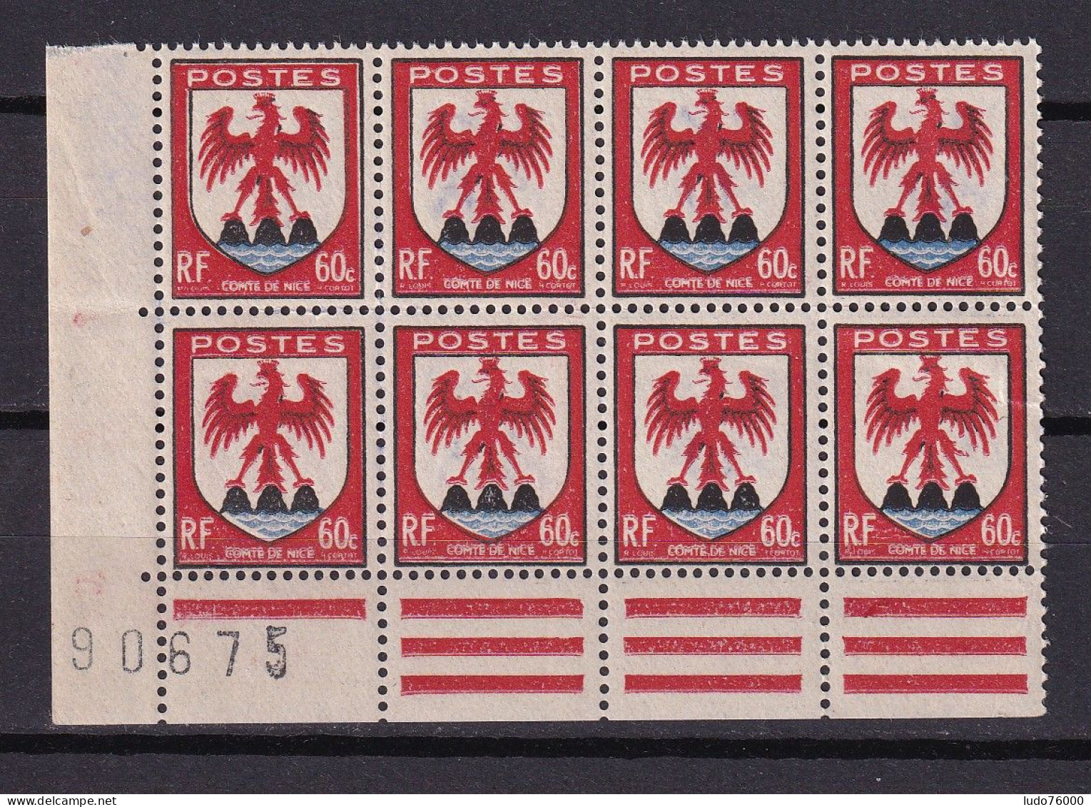 D 749 / N° 758 VARIETE MER BLEU CIEL BLOC DE 8 NEUF** - Unused Stamps