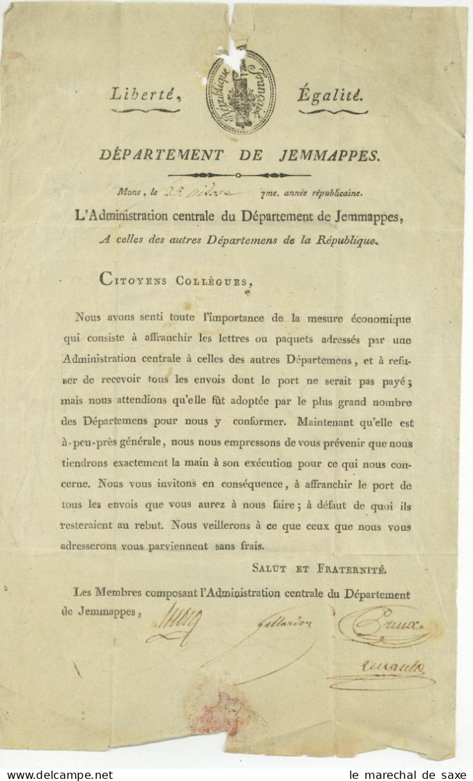 P.86.P. MONS Dept De Jemmapes 1799 En-tête - 1792-1815: Départements Conquis