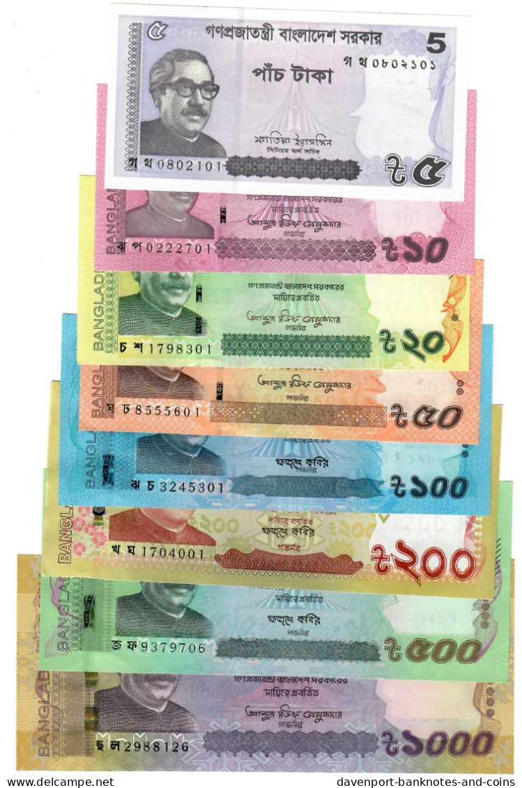 FULL SET Bangladesh 5, 10, 20, 50, 100, 200, 500 & 1000 Taka 2021-2023 UNC - Bangladesch