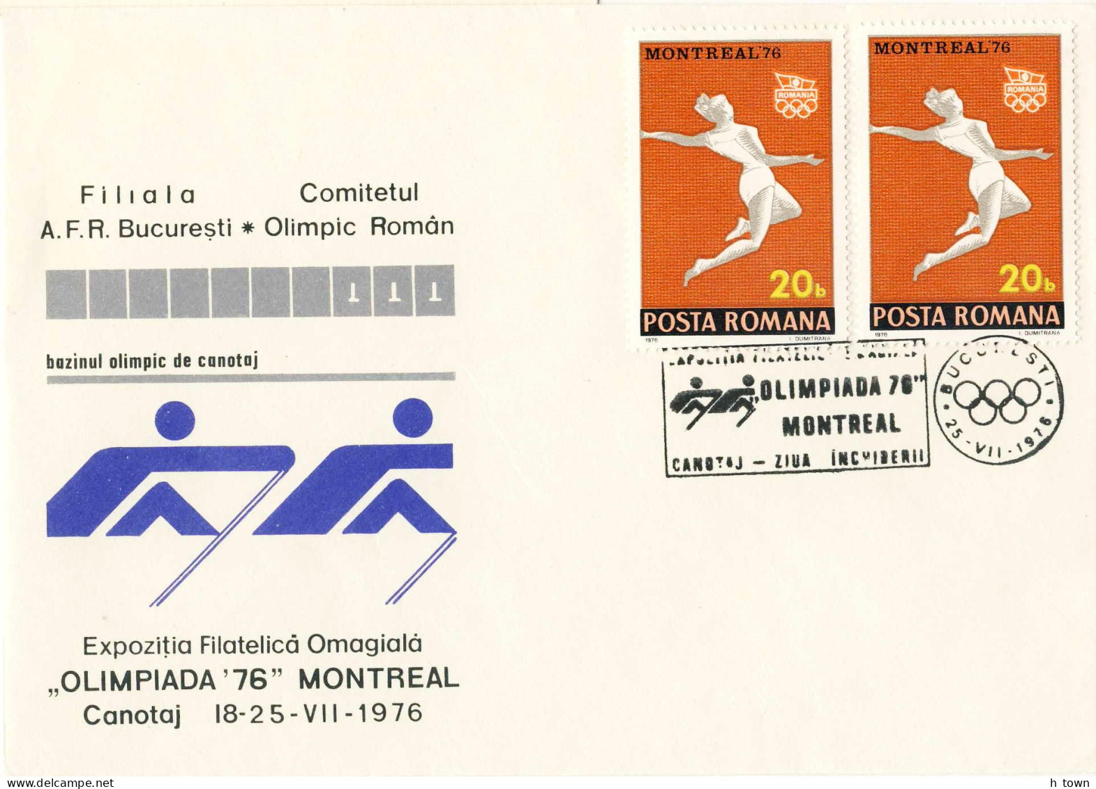 131  Aviron, Jeux Olympiques De 1976 - Summer Olympics Montreal, Rowing : Pictorial Cancel From Bucharest - Canottaggio