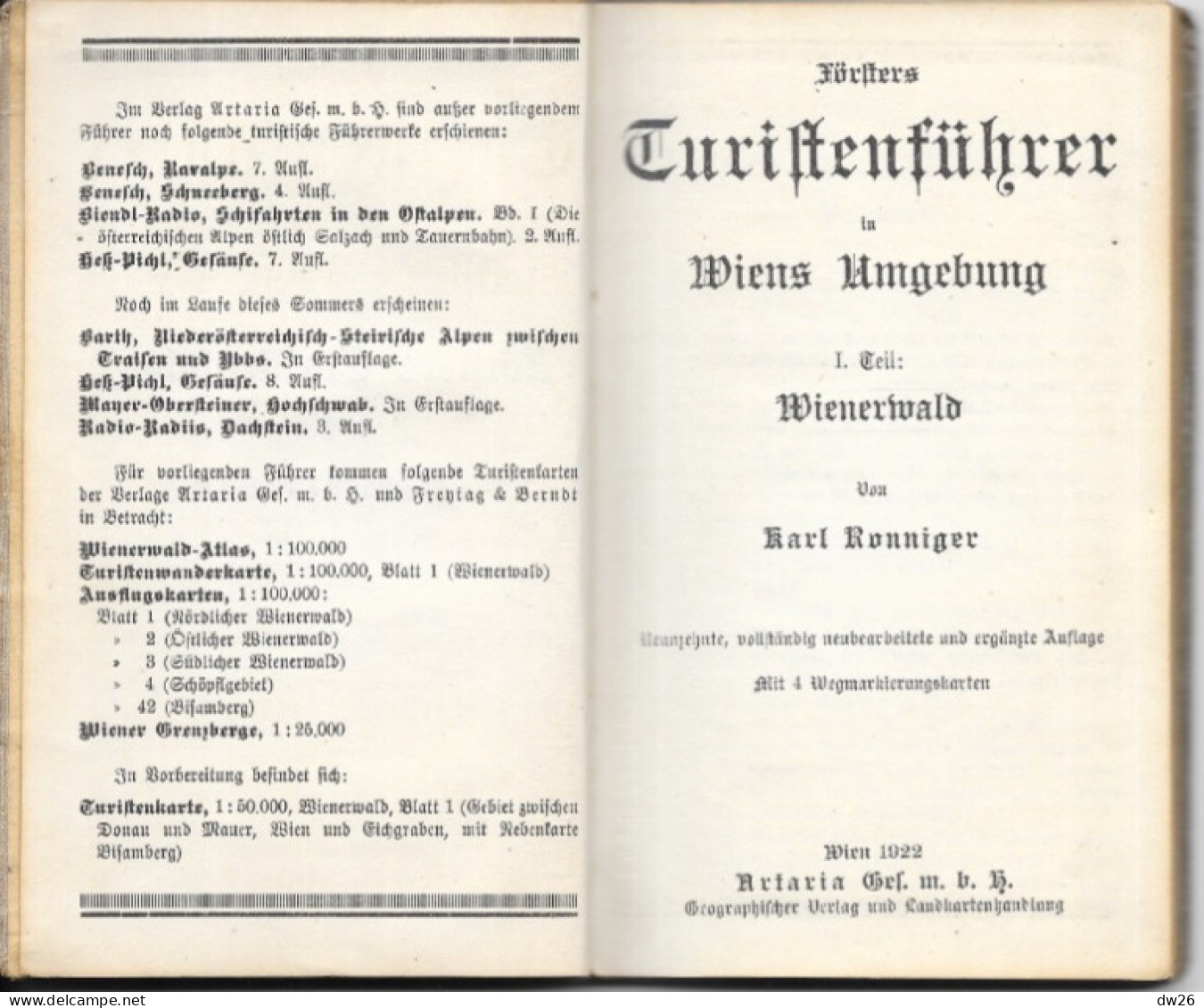 Wienerwald Von Karl Ronniger 1922 - Guide Touristique Vienne (Autriche) Förster's Turistenführer - Austria