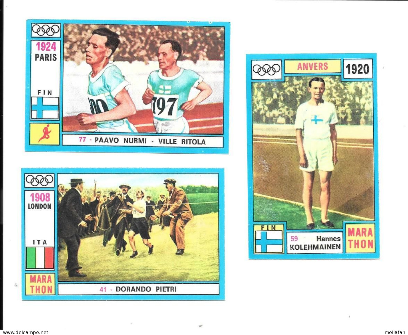 BZ77 - IMAGES PANINI ALBUM JEUX OLYMPIQUES - DORANDO PIETRI - PAAVO NUMRI  VILLE RITOLA - HANNES KOLEMAINEN - Atletiek