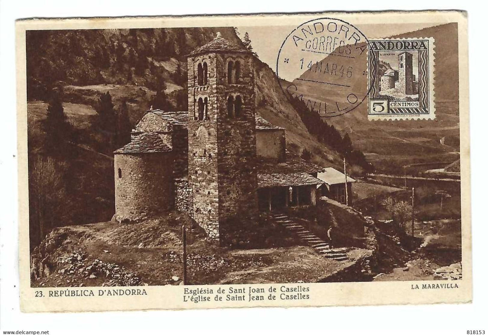 ANDORRA  L'église De Saint Jean De Caselles 14 MAR. 46 - Otros & Sin Clasificación