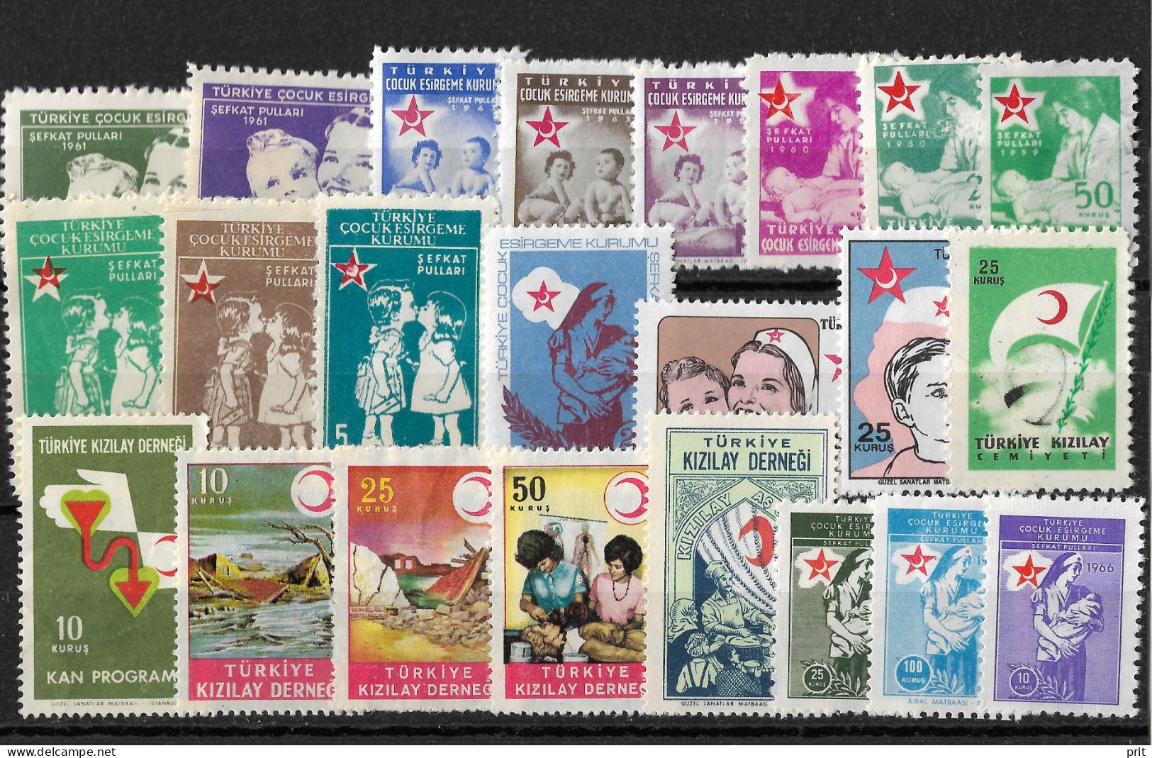 Turkey 1961-1976 Lot Of Private Charity Stamps, Children's Aid/Protection Society & Red Crescent Society. - Timbres De Bienfaisance
