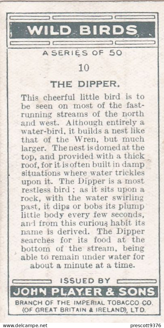 Wild Birds 1932 - Original Players Cigarette Card - 10 The Dipper - Player's