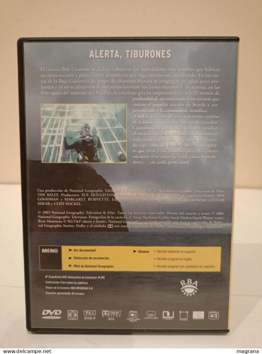 Película Dvd. Alerta, Tiburones. National Geographic. RBA. 2004. Idioma Español. Estado Bueno. - Documentaires