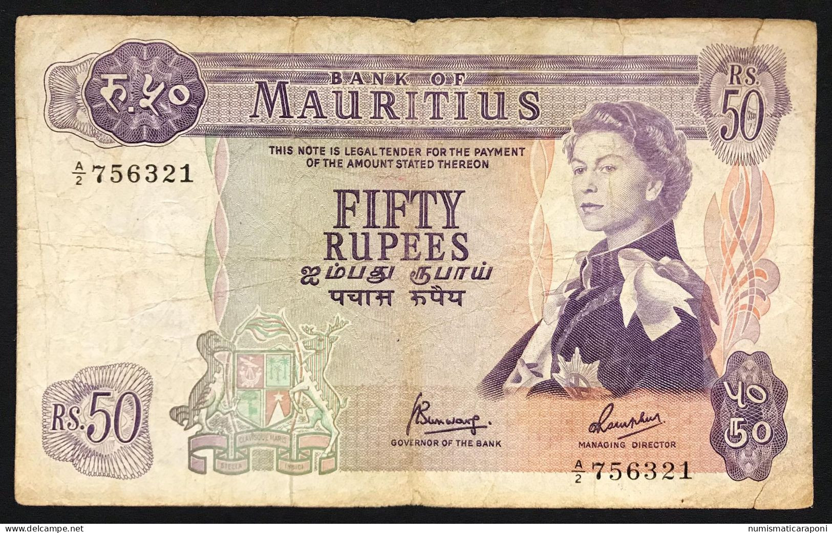 MAURICE  MAURITIUS 50 RUPIE 1967 Pick#33c Taglietti Lotto.4757 - Mauritius