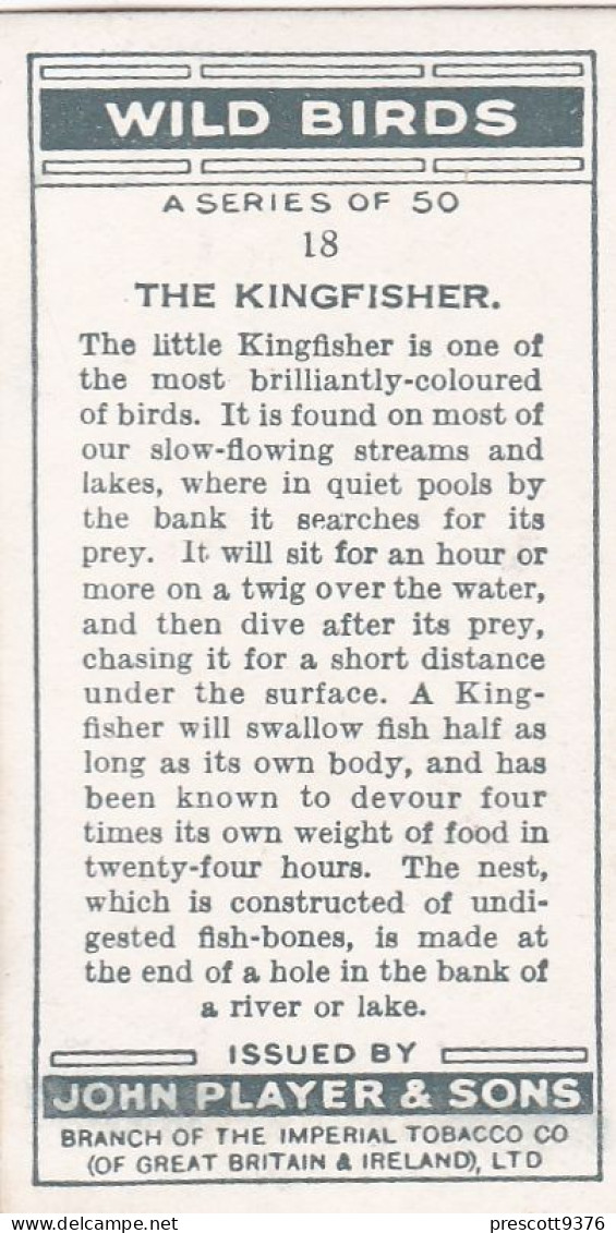 Wild Birds 1932 - Original Players Cigarette Card - 18 Kingfisher - Player's