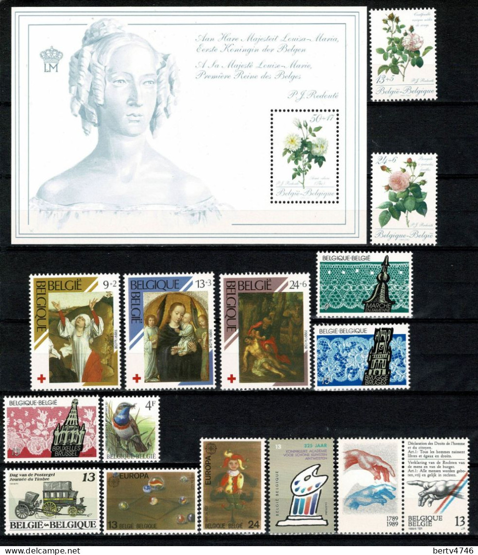 Belg. - 1989 Full Year MNH - 2312/48** + B/C 19** (3 Scans) - Années Complètes