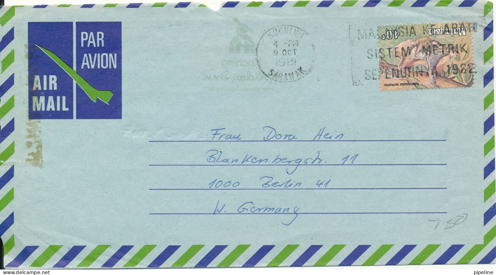 Malaysia Aerogramme Sent To Germany 9-10-1981 Single Franked - Malaysia (1964-...)