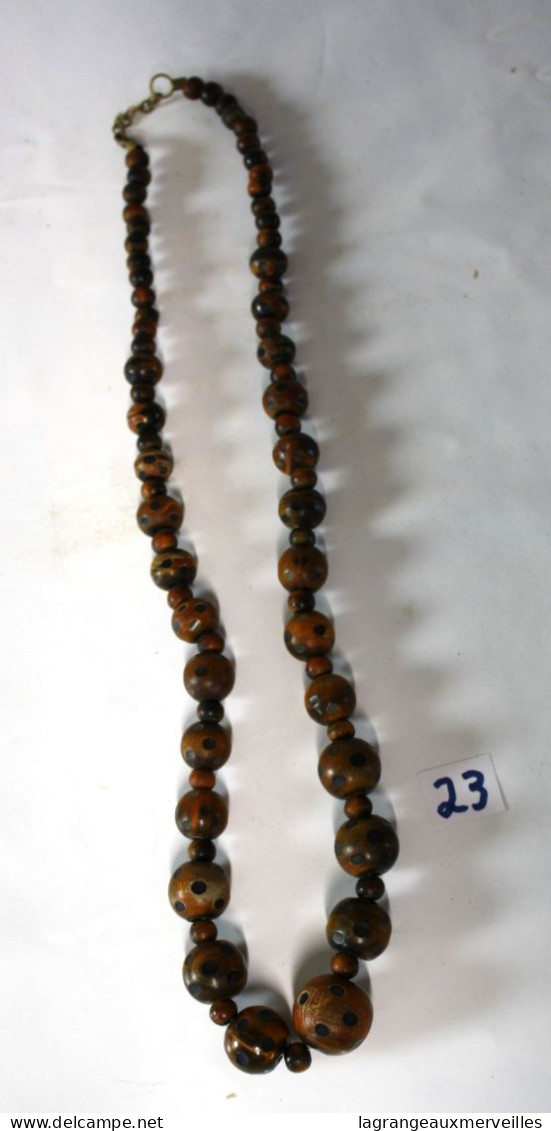 C23 Bijou Ancien - Beau Collier De Perles Brunes - Halsketten