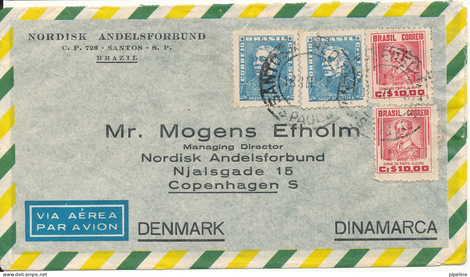 Brazil Air Mail Cover Sent To Denmark - Poste Aérienne