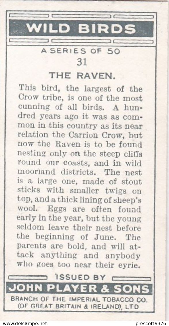 Wild Birds 1932 - Original Players Cigarette Card - 31 Raven - Player's