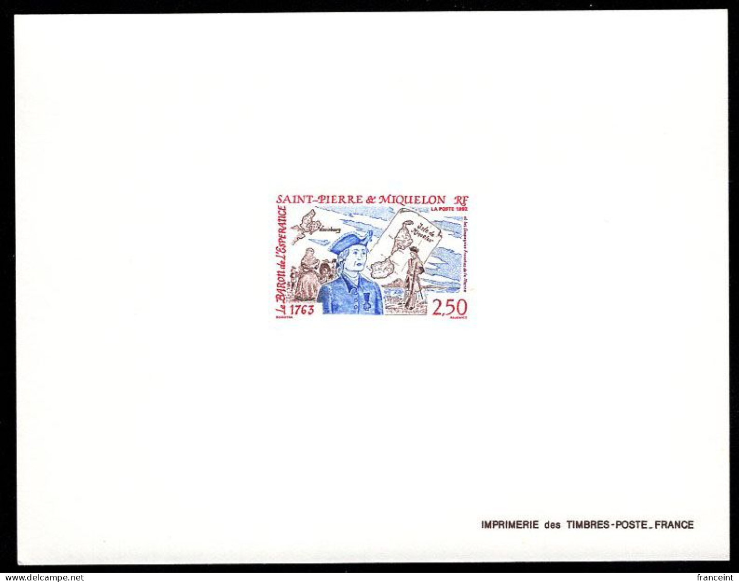 ST. PIERRE & MIQUELON(1992) Le Baron De L'Esperance. Deluxe Sheet. Scott No 584. - Imperforates, Proofs & Errors