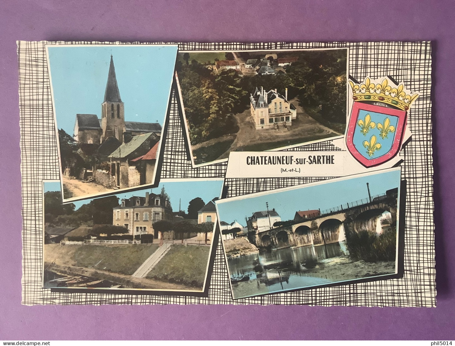 49   CPSM Petit Format CHATEAUNEUF-SUR-SARTHE  Multivues Avec Blason   4 Vues      Très Bon état - Chateauneuf Sur Sarthe