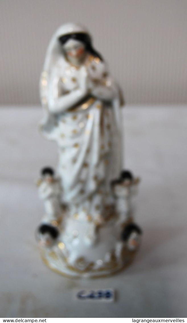 C298 Ancienne Vierge Priant - Chérubin - Porcelaine XIX - Polychromie Paris - Religiöse Kunst