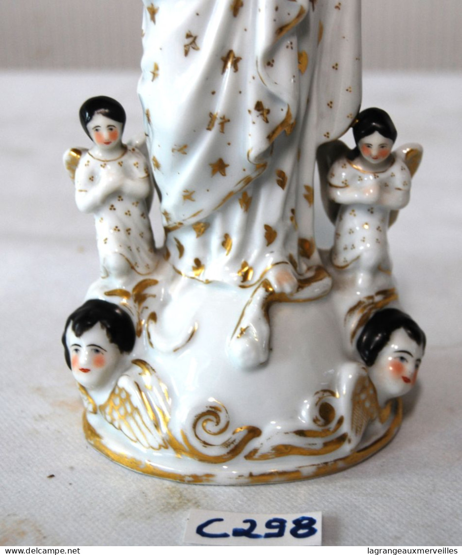 C298 Ancienne Vierge Priant - Chérubin - Porcelaine XIX - Polychromie Paris - Arte Religioso