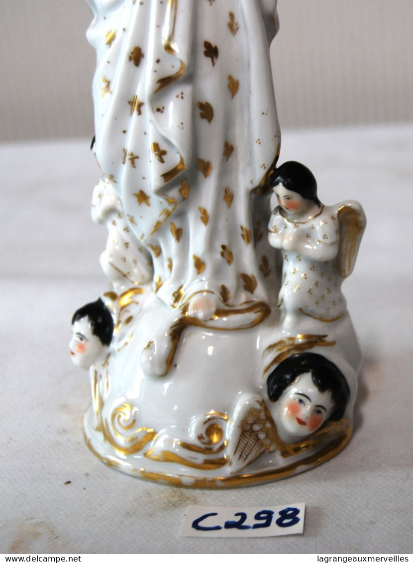 C298 Ancienne Vierge Priant - Chérubin - Porcelaine XIX - Polychromie Paris - Art Religieux