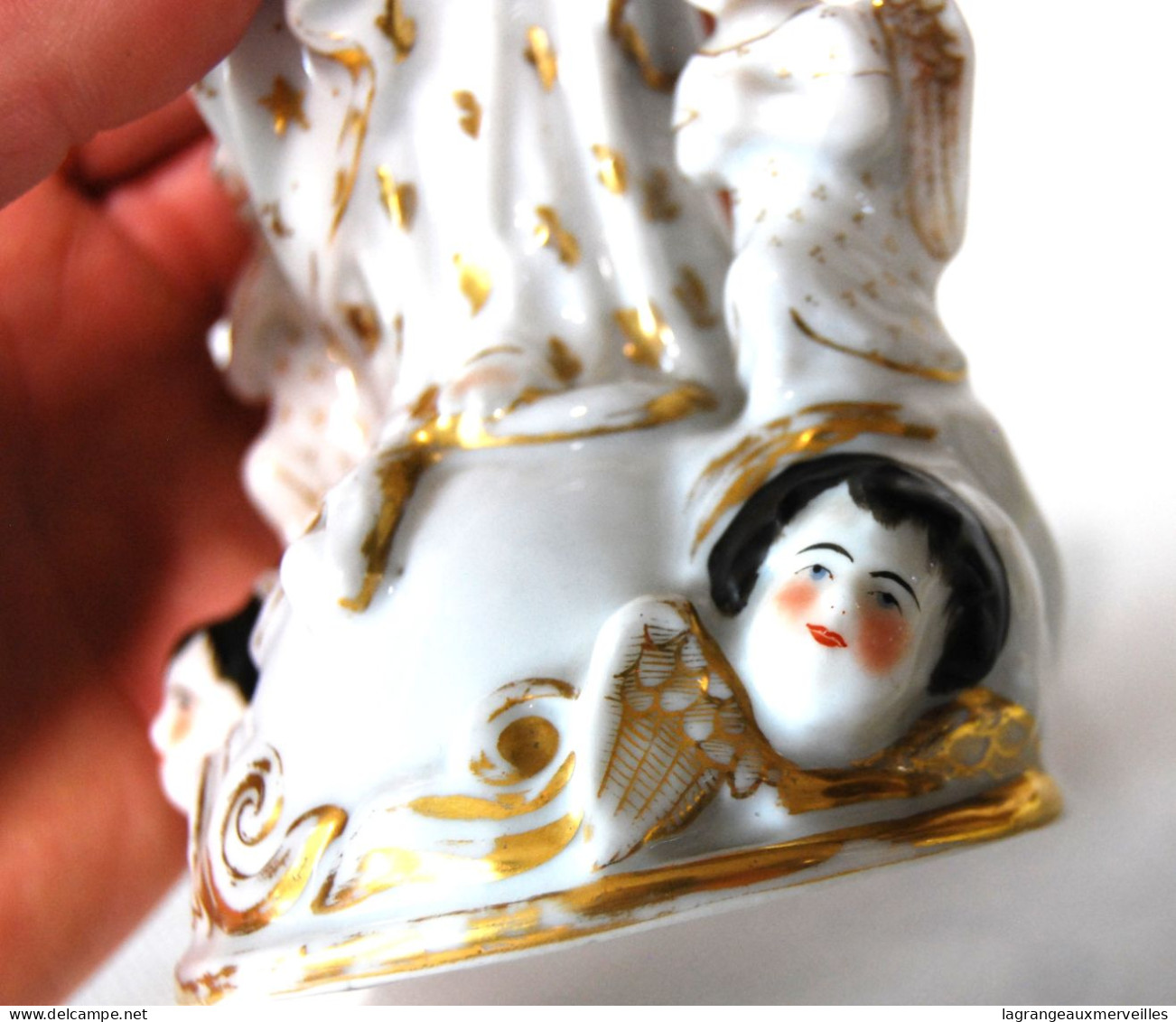 C298 Ancienne vierge priant - chérubin - porcelaine XIX - Polychromie Paris